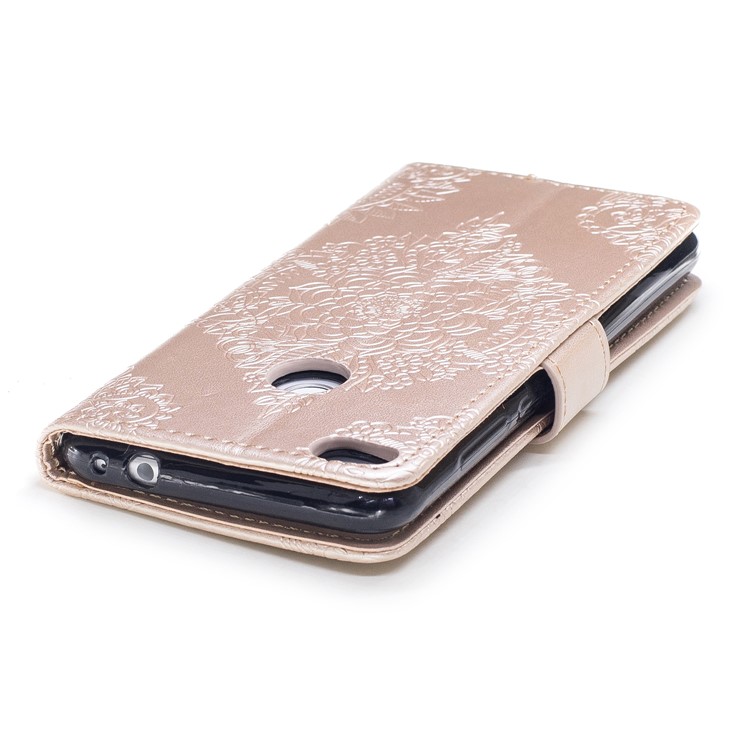 Imprint Flower Pattern Stand Leather Wallet Case for Huawei P8 Lite (2017) / Honor 8 Lite - Gold-6