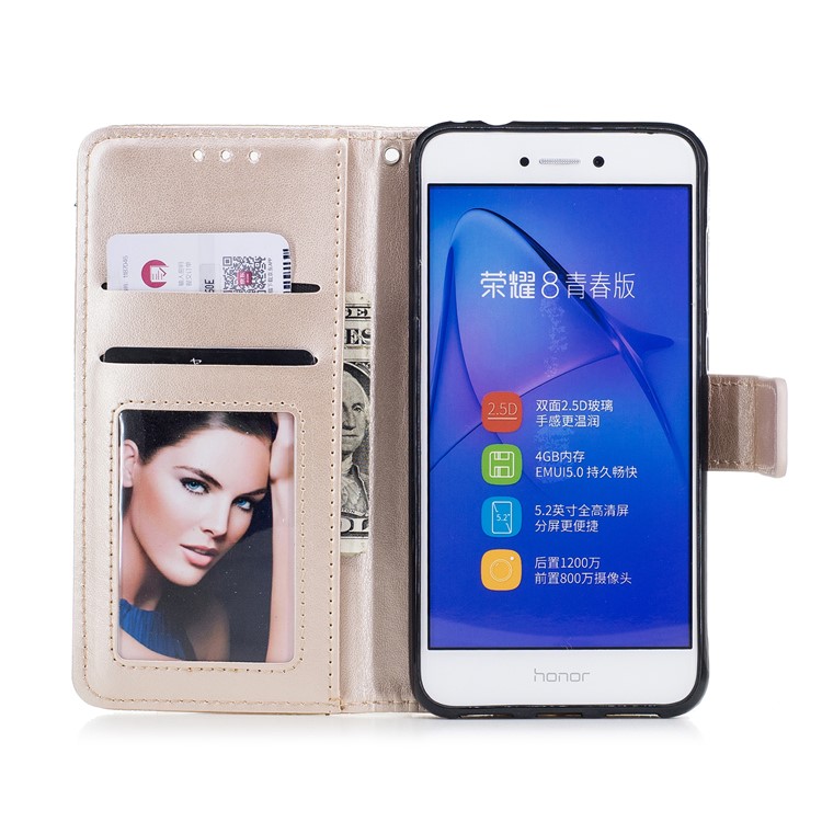 Imprint Flower Pattern Stand Leather Wallet Case for Huawei P8 Lite (2017) / Honor 8 Lite - Gold-7