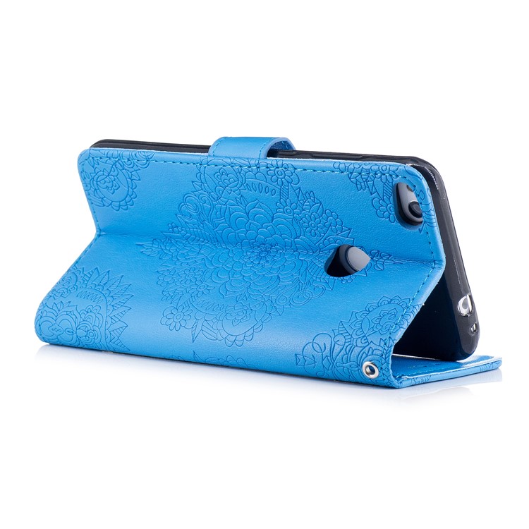 Impressum Blumenmuster Magnetischen Leder Stand Case Für Huawei P8 Lite (2017) / Ehre 8 Lite - Blau-3