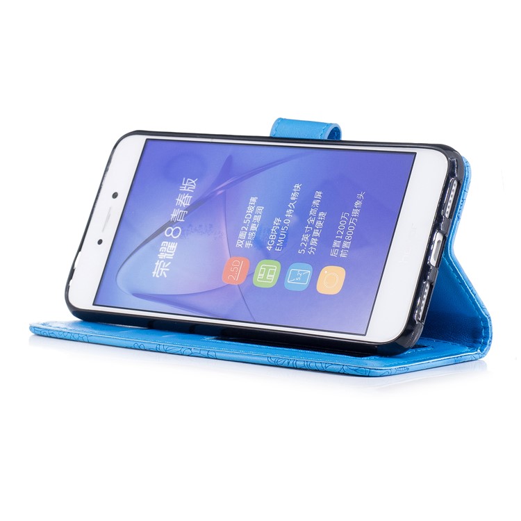 Impressum Blumenmuster Magnetischen Leder Stand Case Für Huawei P8 Lite (2017) / Ehre 8 Lite - Blau-4