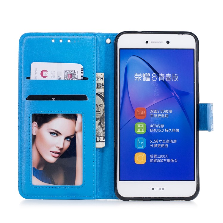 Impressum Blumenmuster Magnetischen Leder Stand Case Für Huawei P8 Lite (2017) / Ehre 8 Lite - Blau-7