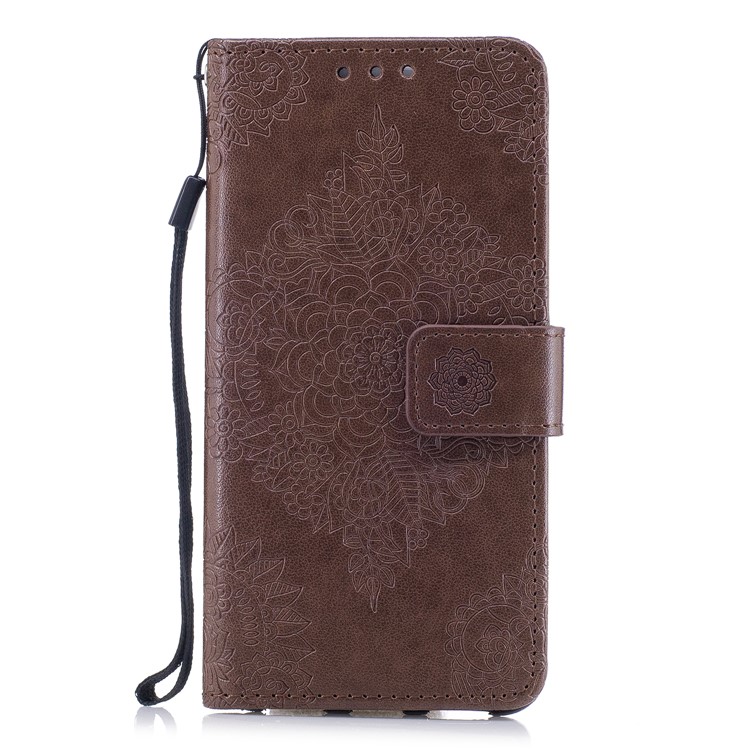 Imprint Flower Pattern Magnetic Leather Stand Cover for Huawei P8 Lite (2017) / Honor 8 Lite - Coffee-1