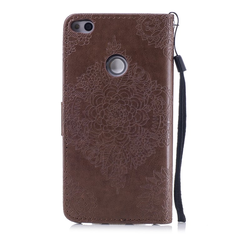 Imprint Flower Pattern Magnetic Leather Stand Cover for Huawei P8 Lite (2017) / Honor 8 Lite - Coffee-2