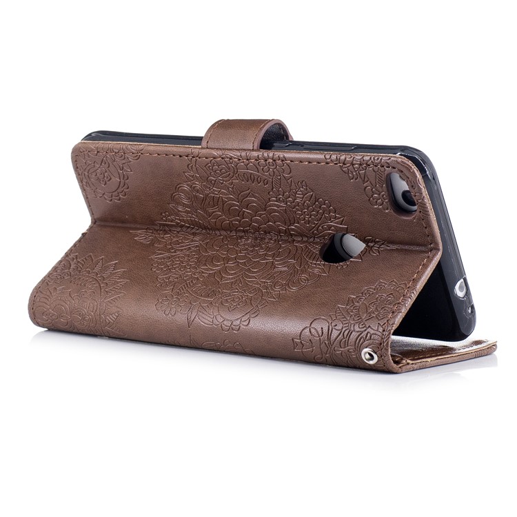 Imprint Flower Pattern Magnetic Leather Stand Cover for Huawei P8 Lite (2017) / Honor 8 Lite - Coffee-3