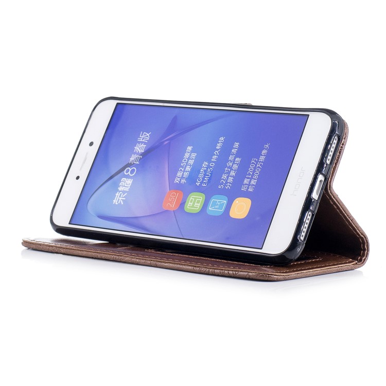 Imprint Flower Pattern Magnetic Leather Stand Cover for Huawei P8 Lite (2017) / Honor 8 Lite - Coffee-4