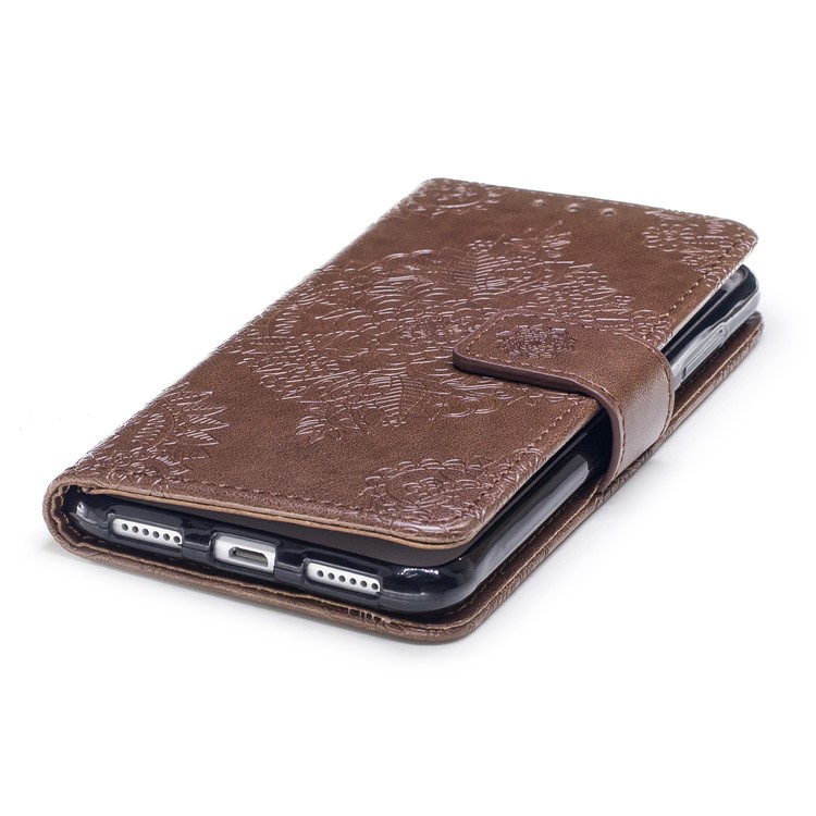 Imprint Flower Pattern Magnetic Leather Stand Cover for Huawei P8 Lite (2017) / Honor 8 Lite - Coffee-5