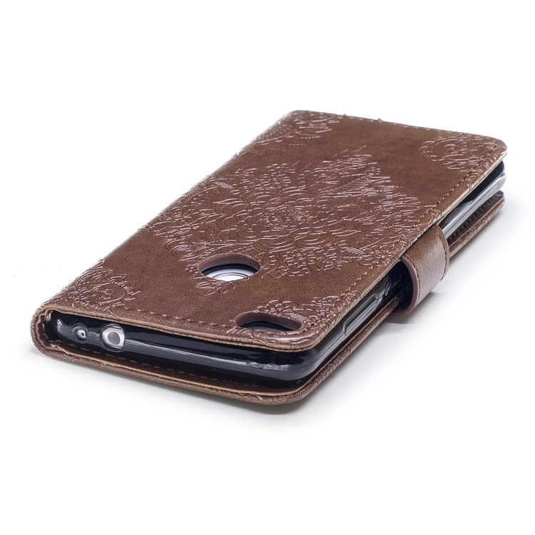 Imprint Flower Pattern Magnetic Leather Stand Cover for Huawei P8 Lite (2017) / Honor 8 Lite - Coffee-6
