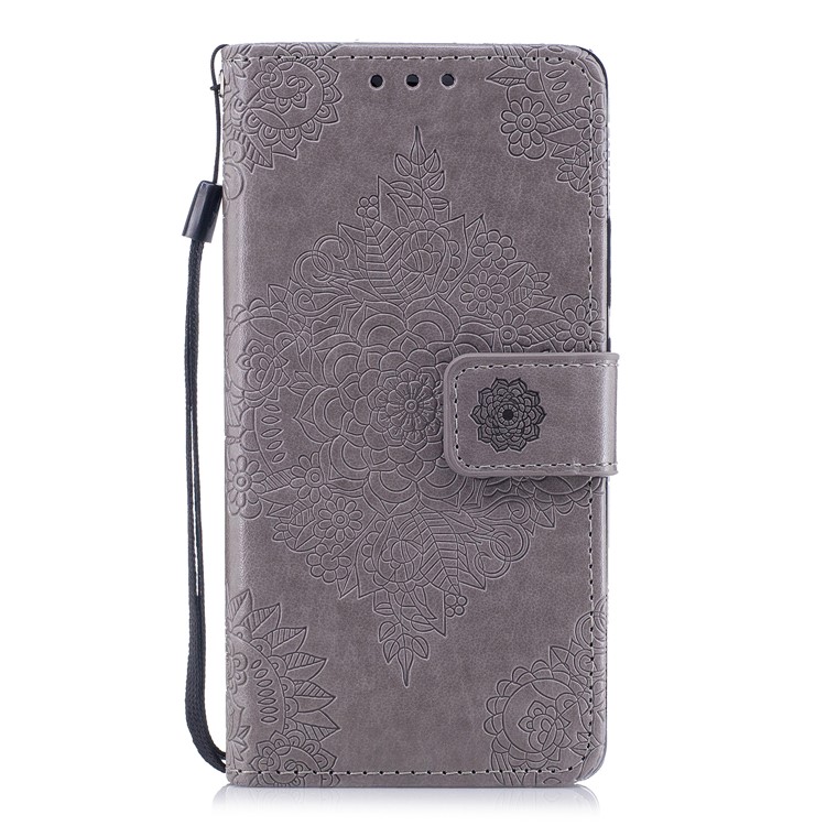 Imprint Classical Flower Pattern Leather Wallet Stand Casing with Strap for Huawei P9 Lite / G9 Lite - Grey-1