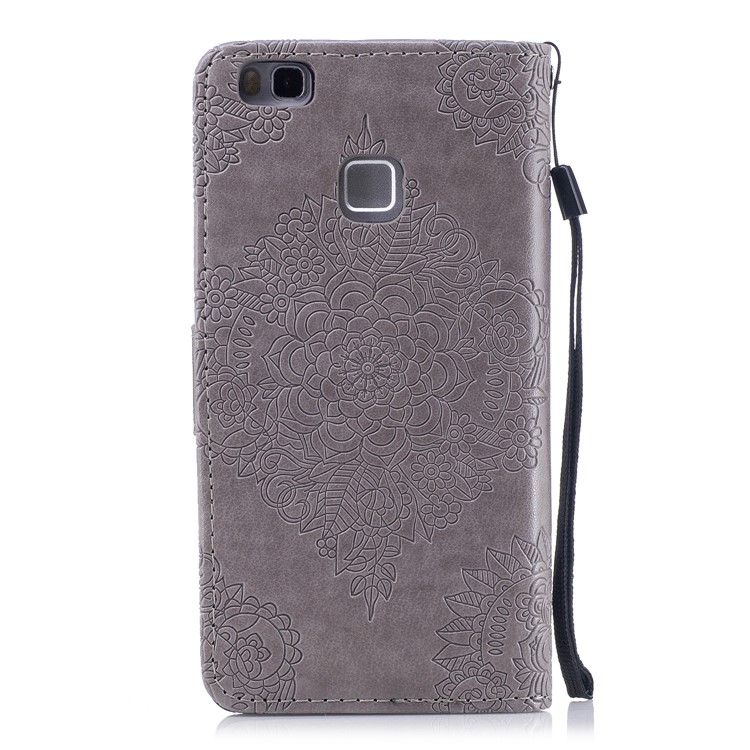 Imprint Classical Flower Pattern Leather Wallet Stand Casing with Strap for Huawei P9 Lite / G9 Lite - Grey-2