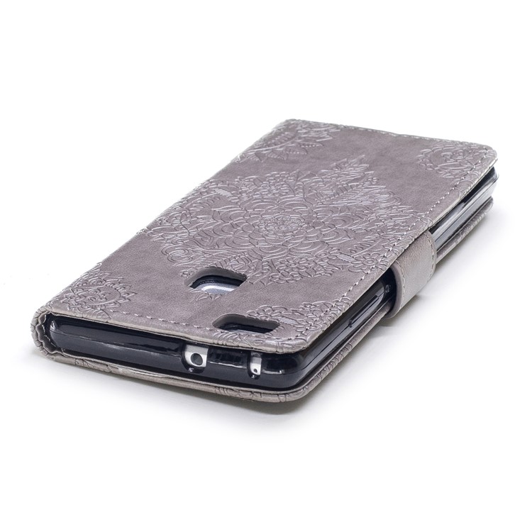 Imprint Classical Flower Pattern Leather Wallet Stand Casing with Strap for Huawei P9 Lite / G9 Lite - Grey-6