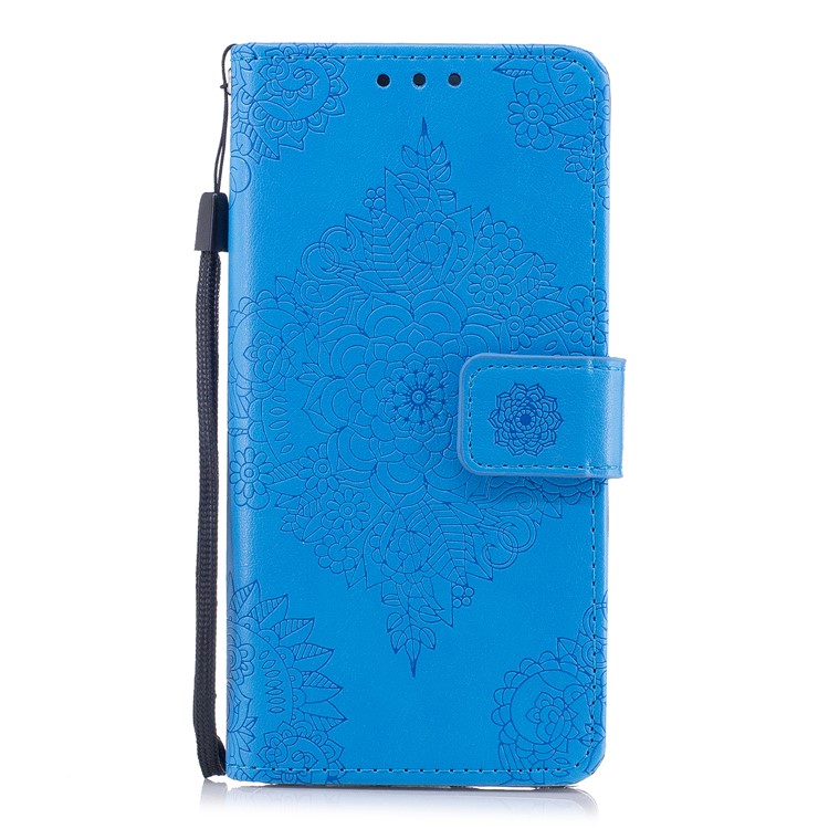 Imprint Classical Flower Pattern Leather Wallet Stand Shell with Strap for Huawei P9 Lite / G9 Lite - Blue-1