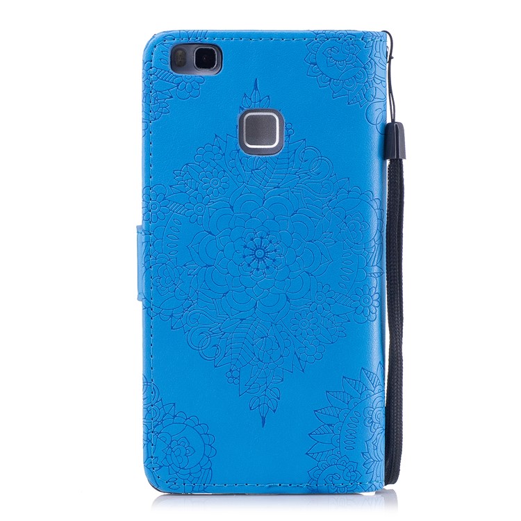 Imprint Classical Flower Pattern Leather Wallet Stand Shell with Strap for Huawei P9 Lite / G9 Lite - Blue-2