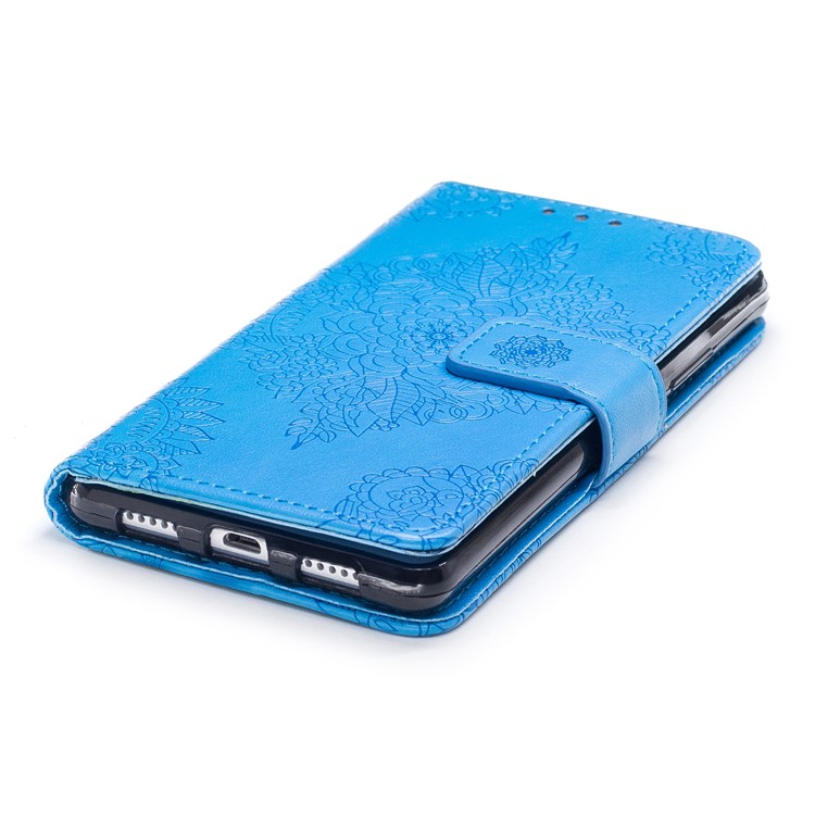 Imprint Classical Flower Pattern Leather Wallet Stand Shell with Strap for Huawei P9 Lite / G9 Lite - Blue-5