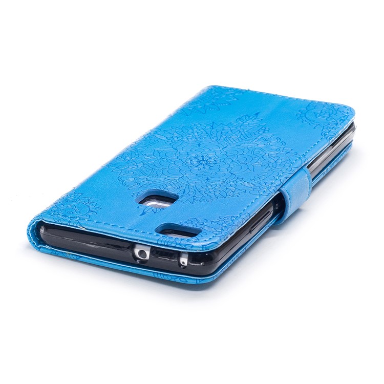 Imprint Classical Flower Pattern Leather Wallet Stand Shell with Strap for Huawei P9 Lite / G9 Lite - Blue-6