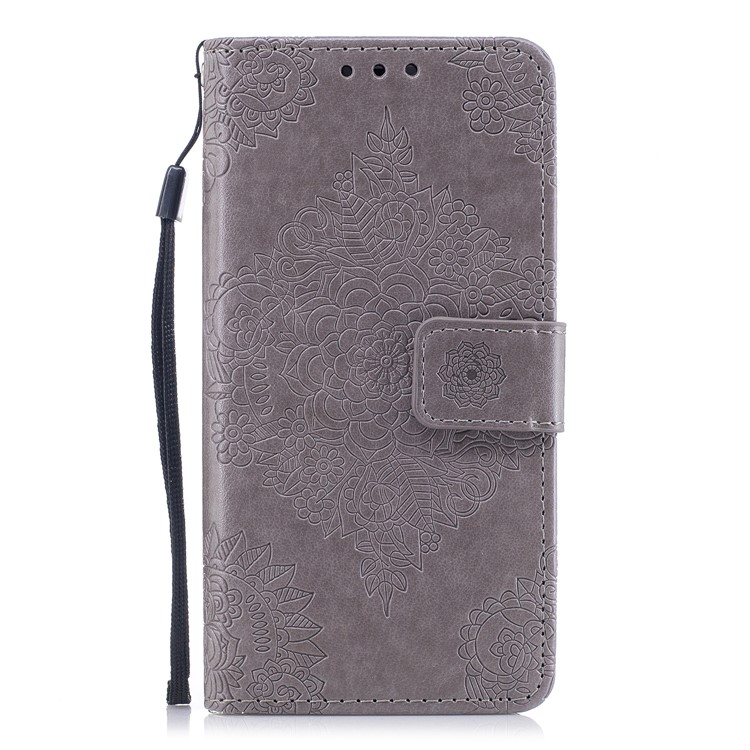For Huawei Honor 8 Imprint Flower Patten Leather Wallet Mobile Phone Cover - Grey-1