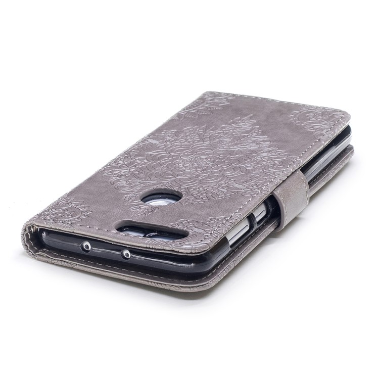 For Huawei Honor 8 Imprint Flower Patten Leather Wallet Mobile Phone Cover - Grey-6