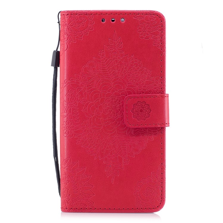For Huawei Honor 8 Imprint Flower Pattern Leather Stand Flip Casing - Red-1