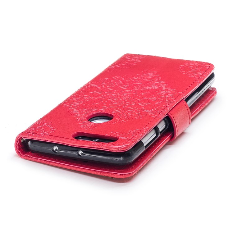 For Huawei Honor 8 Imprint Flower Pattern Leather Stand Flip Casing - Red-6