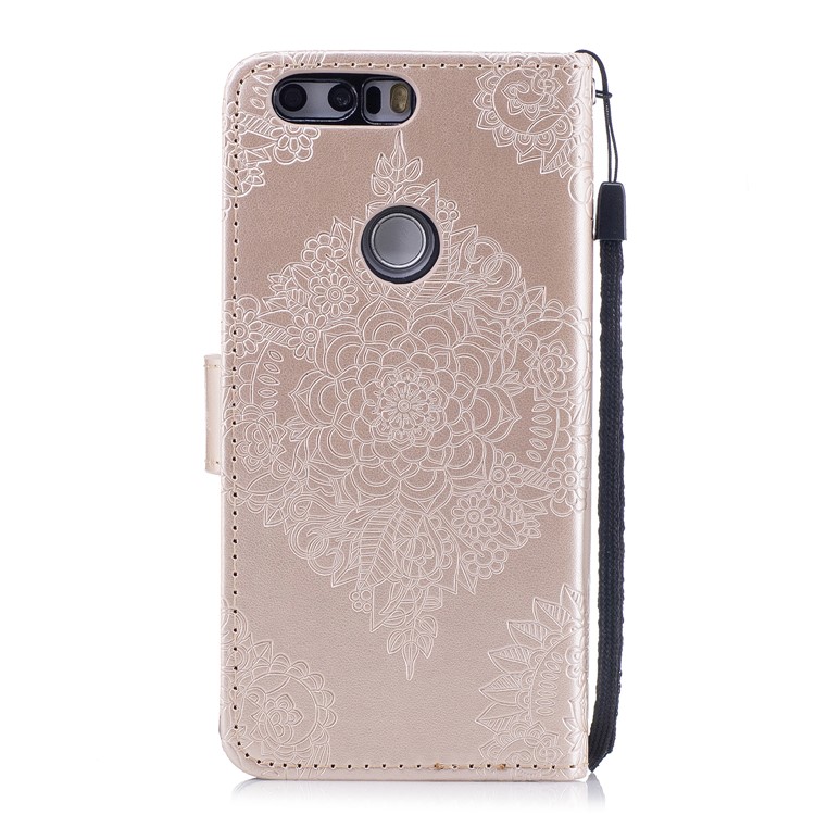 For Huawei Honor 8 Imprint Flower Pattern Leather Wallet Phone Accessory Case - Gold-2