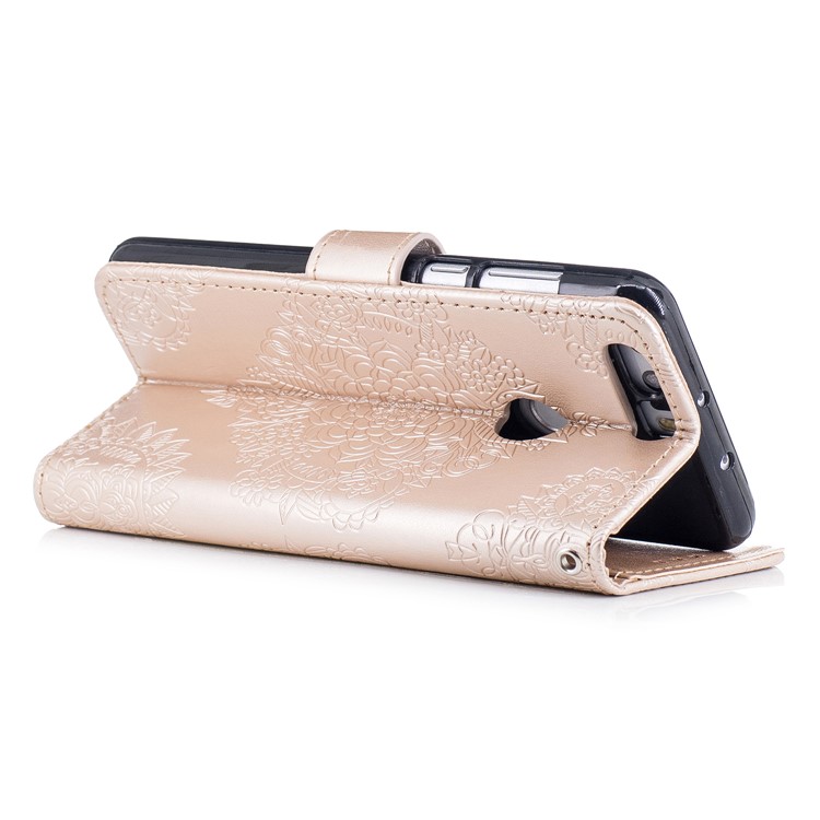 For Huawei Honor 8 Imprint Flower Pattern Leather Wallet Phone Accessory Case - Gold-3