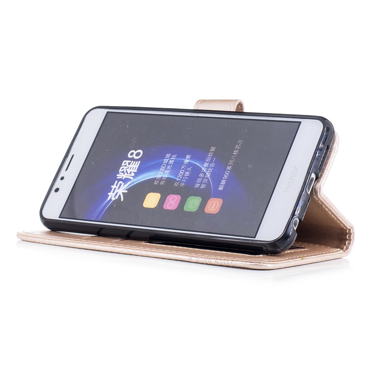 For Huawei Honor 8 Imprint Flower Pattern Leather Wallet Phone Accessory Case - Gold-4