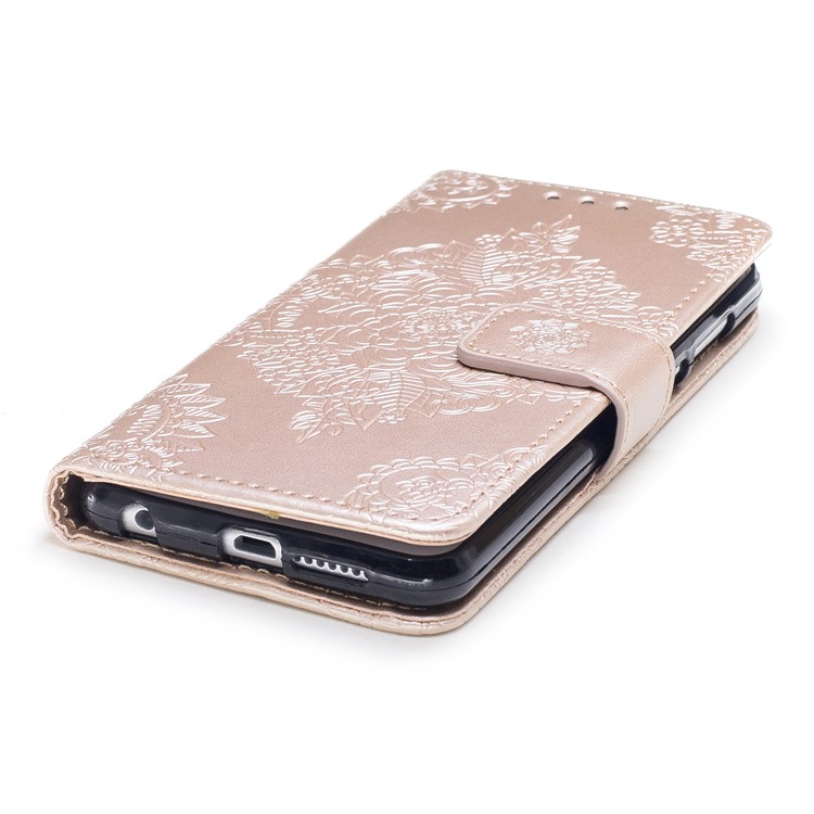 For Huawei Honor 8 Imprint Flower Pattern Leather Wallet Phone Accessory Case - Gold-5