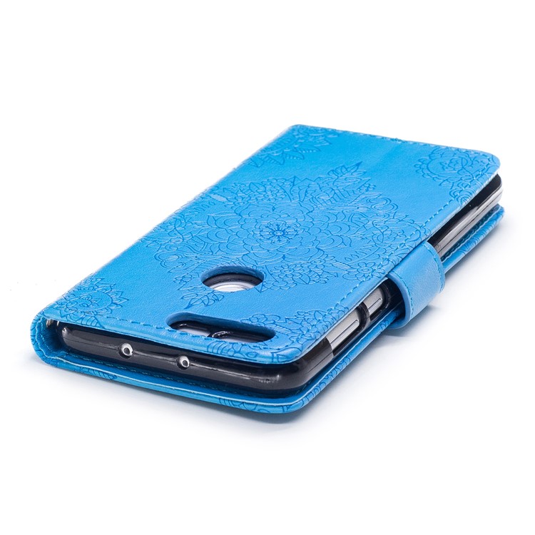 For Huawei Honor 8 Imprint Flower Pattern Leather Stand Protective Cover - Blue-6