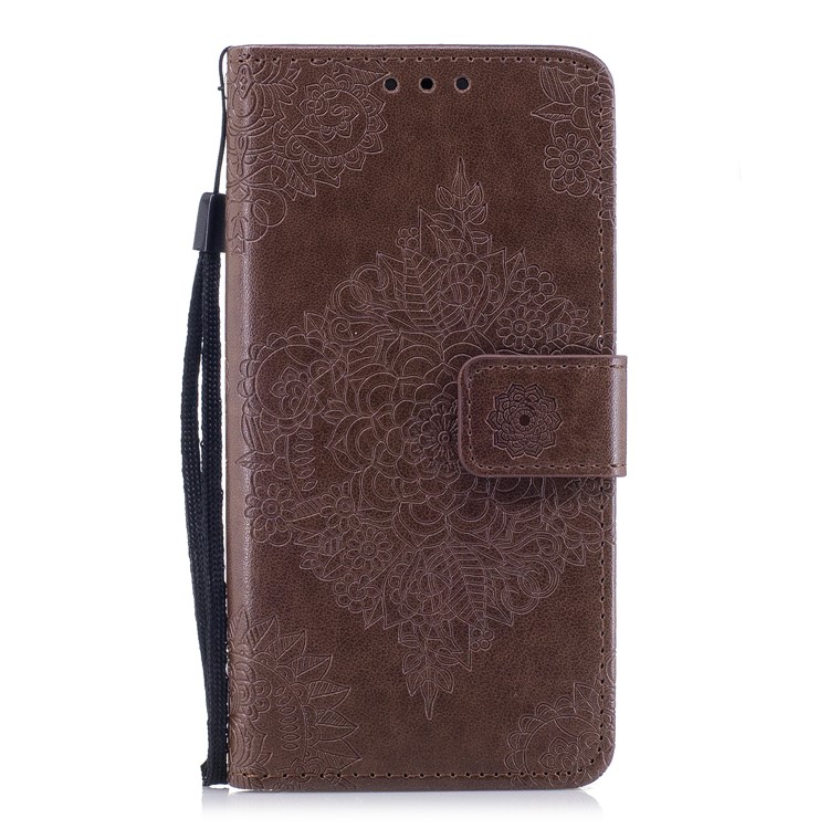Para Huawei Honra 8 Impresso Flor Padrão Bolsa De Couro Bolsa Acessório Móvel - Café-1