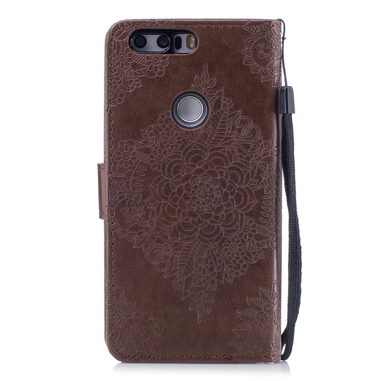 Para Huawei Honra 8 Impresso Flor Padrão Bolsa De Couro Bolsa Acessório Móvel - Café-2