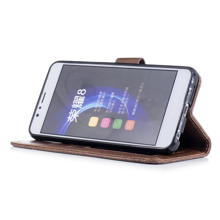 Para Huawei Honra 8 Impresso Flor Padrão Bolsa De Couro Bolsa Acessório Móvel - Café-4