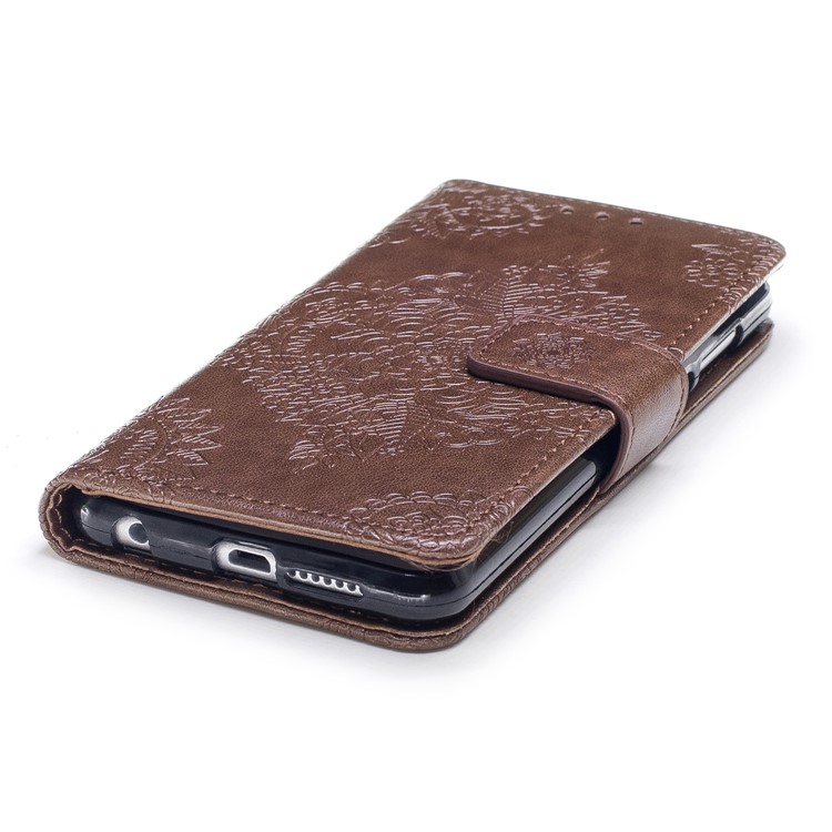Para Huawei Honra 8 Impresso Flor Padrão Bolsa De Couro Bolsa Acessório Móvel - Café-5