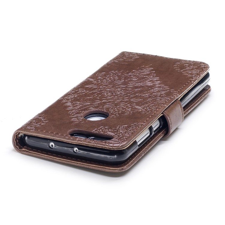 Para Huawei Honra 8 Impresso Flor Padrão Bolsa De Couro Bolsa Acessório Móvel - Café-6