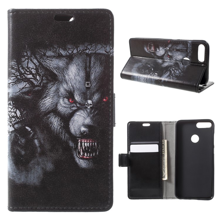 Gemusterte PU Leder Brieftasche Standabdeckung Für Huawei Ehre 9 Lite / Ehre 9 Jugendausgabe - Grauer Wolf-1