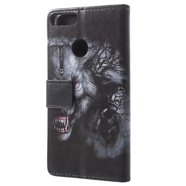 Gemusterte PU Leder Brieftasche Standabdeckung Für Huawei Ehre 9 Lite / Ehre 9 Jugendausgabe - Grauer Wolf-3