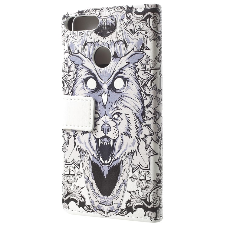 Patterned PU Leather Wallet Mobile Cover for Huawei Honor 9 Lite / Honor 9 Youth Edition - Abstract Owl and Lion-3