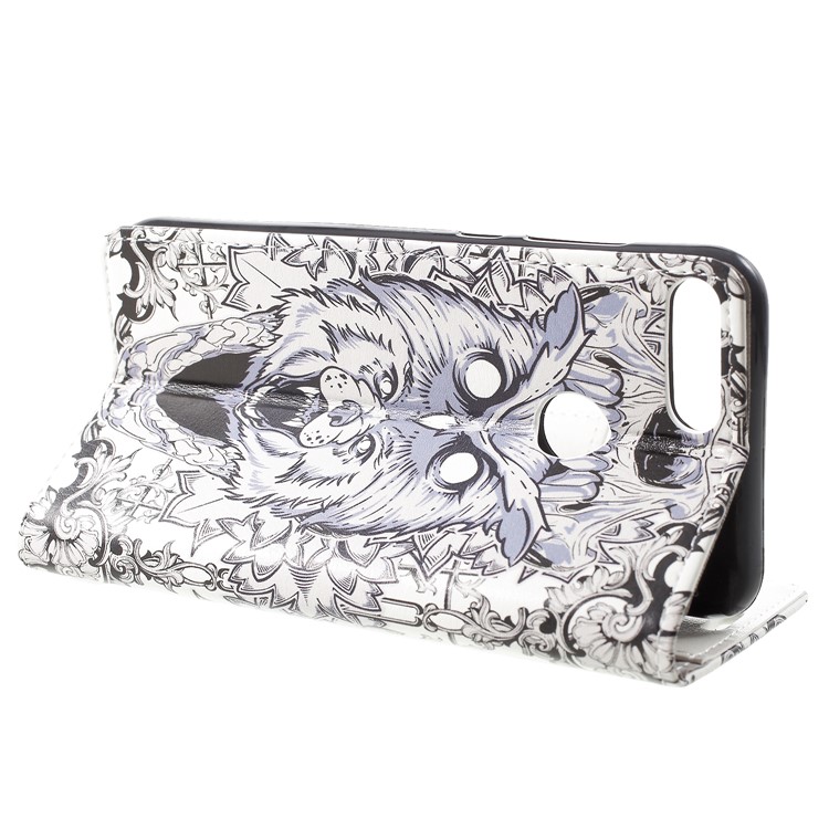 Patterned PU Leather Wallet Mobile Cover for Huawei Honor 9 Lite / Honor 9 Youth Edition - Abstract Owl and Lion-4