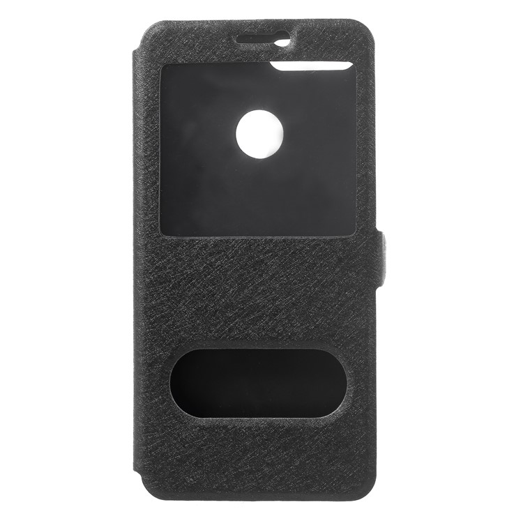 Silk Texture Dual Window Leather Case for Huawei Honor 9 Lite/Honor 9 Youth Edition - Black-3
