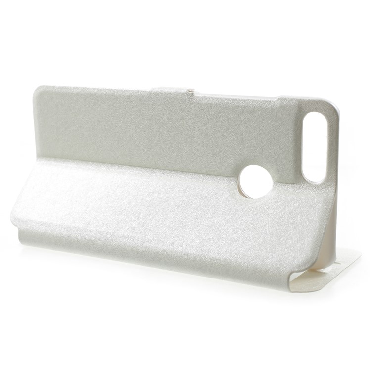 Silk Texture Dual Window Leather Cover with Stand for Huawei Honor 9 Lite/Honor 9 Youth Edition - White-4