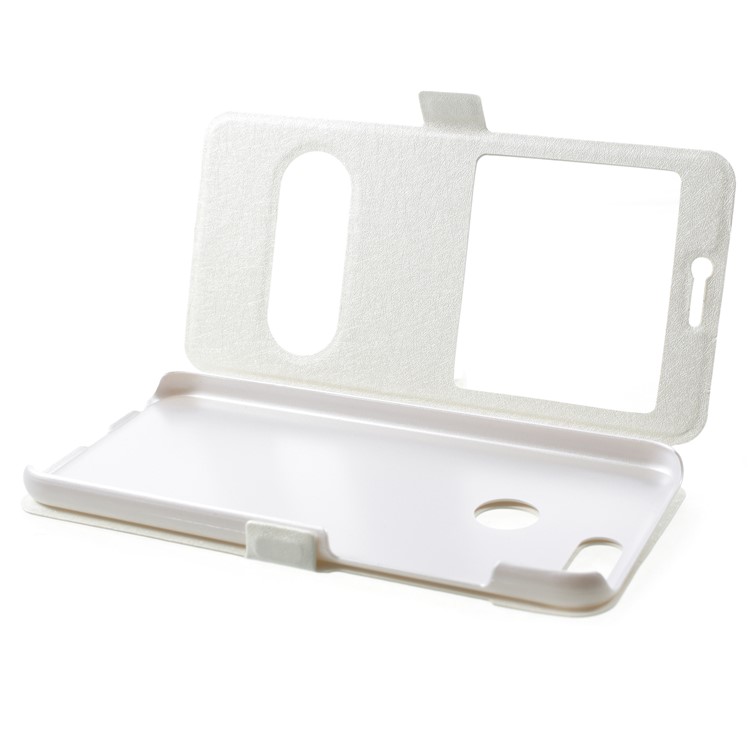 Silk Texture Dual Window Leather Cover with Stand for Huawei Honor 9 Lite/Honor 9 Youth Edition - White-5