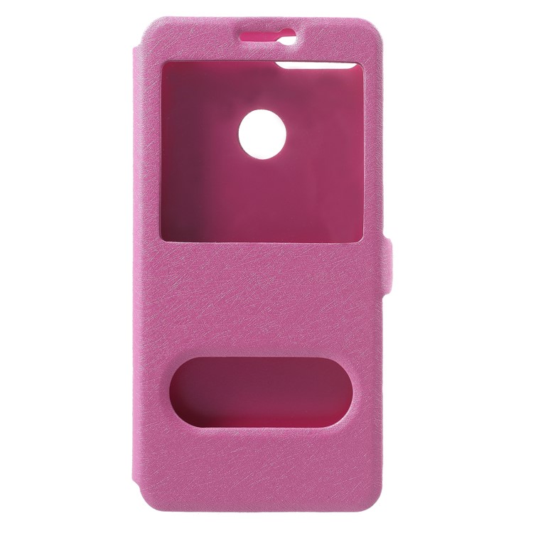 Silk Texture Dual Window Leather Flip Stand Shell for Huawei Honor 9 Lite/Honor 9 Youth Edition - Rose-1