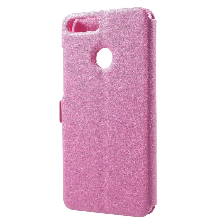 Silk Texture Dual Window Leather Flip Stand Shell for Huawei Honor 9 Lite/Honor 9 Youth Edition - Rose-2