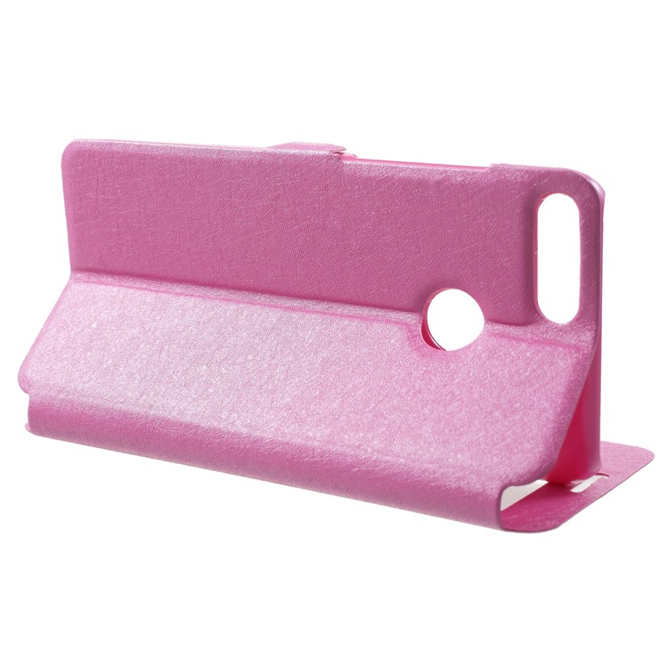 Silk Texture Dual Window Leather Flip Stand Shell for Huawei Honor 9 Lite/Honor 9 Youth Edition - Rose-4