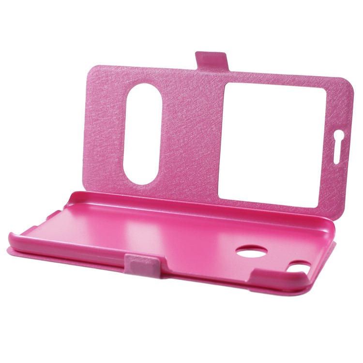 Silk Texture Dual Window Leather Flip Stand Shell for Huawei Honor 9 Lite/Honor 9 Youth Edition - Rose-5