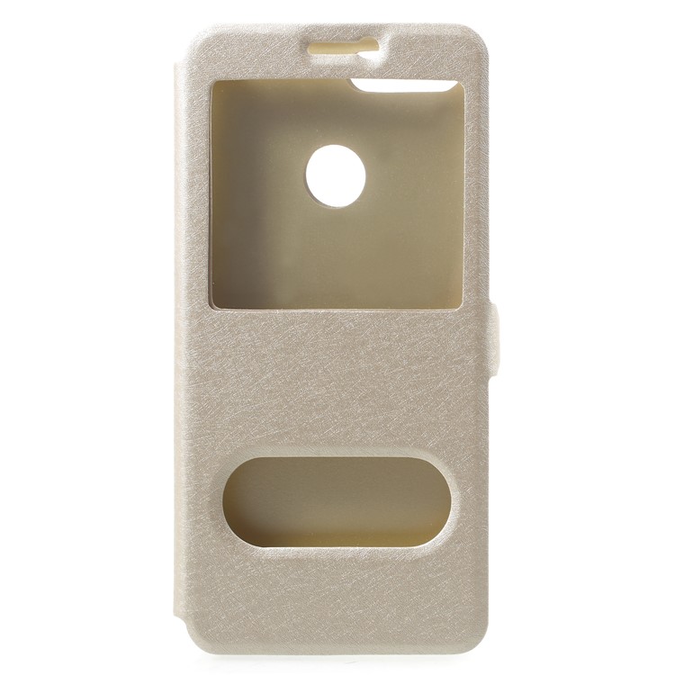 Silk Texture Dual Window PU Leather Phone Casing for Huawei Honor 9 Lite/Honor 9 Youth Edition - Gold-1