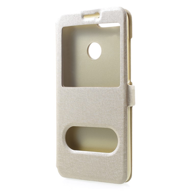 Silk Texture Dual Window PU Leather Phone Casing for Huawei Honor 9 Lite/Honor 9 Youth Edition - Gold-3
