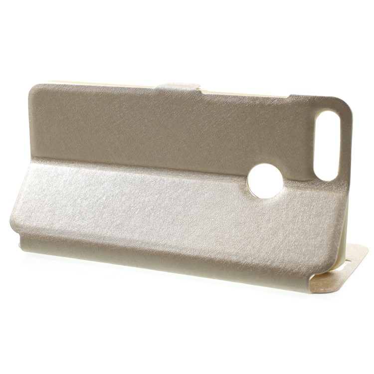 Silk Texture Dual Window PU Leather Phone Casing for Huawei Honor 9 Lite/Honor 9 Youth Edition - Gold-4