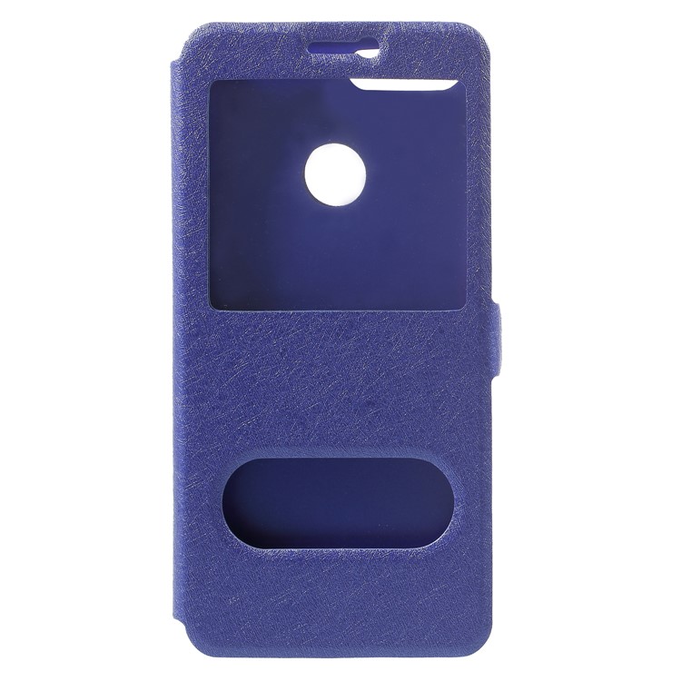 Silk Texture Dual Window Leather Mobile Cover Shell for Huawei Honor 9 Lite/Honor 9 Youth Edition - Blue-1