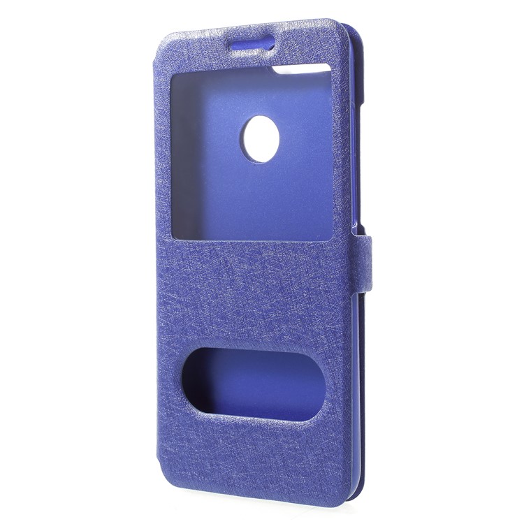 Silk Texture Dual Window Leather Mobile Cover Shell for Huawei Honor 9 Lite/Honor 9 Youth Edition - Blue-3