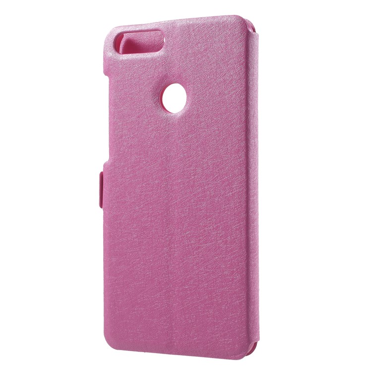 Silk Texture Dual Window Leather Flip Stand Case for Huawei P Smart/Enjoy 7S - Rose-2