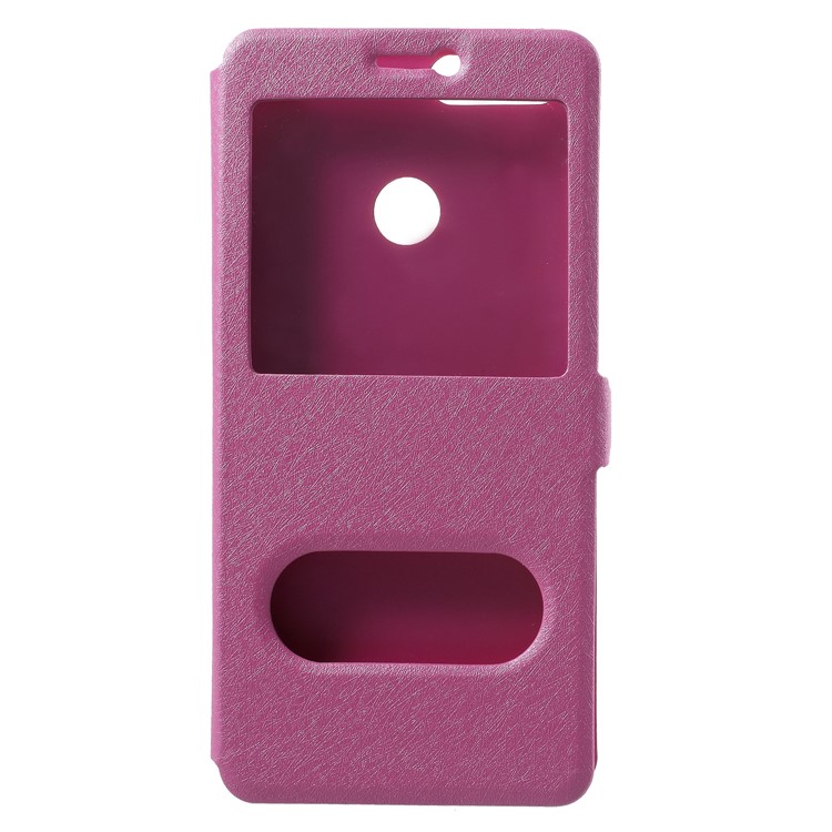 Silk Texture Dual Window Leather Flip Stand Case for Huawei P Smart/Enjoy 7S - Rose-3